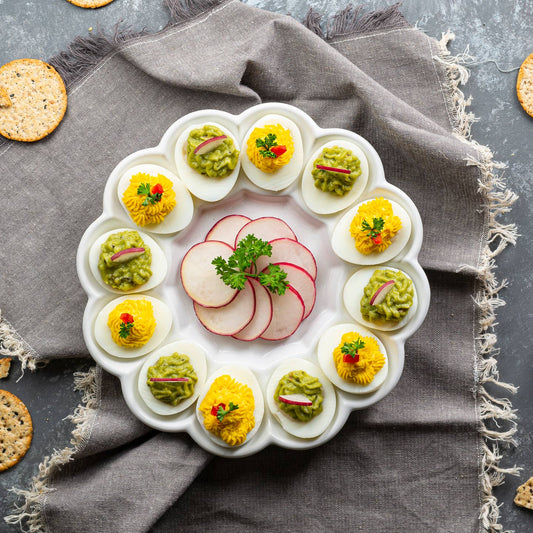 Kook Ceramic Round Egg Tray, Holds 12 Eggs, 9.8 In, White