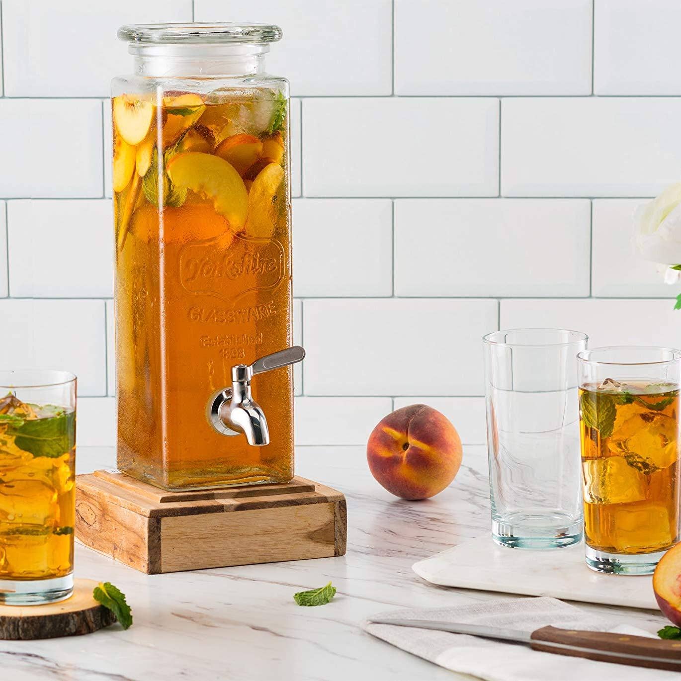 Kook Tall Glass Beverage Dispenser, Square, 80 oz