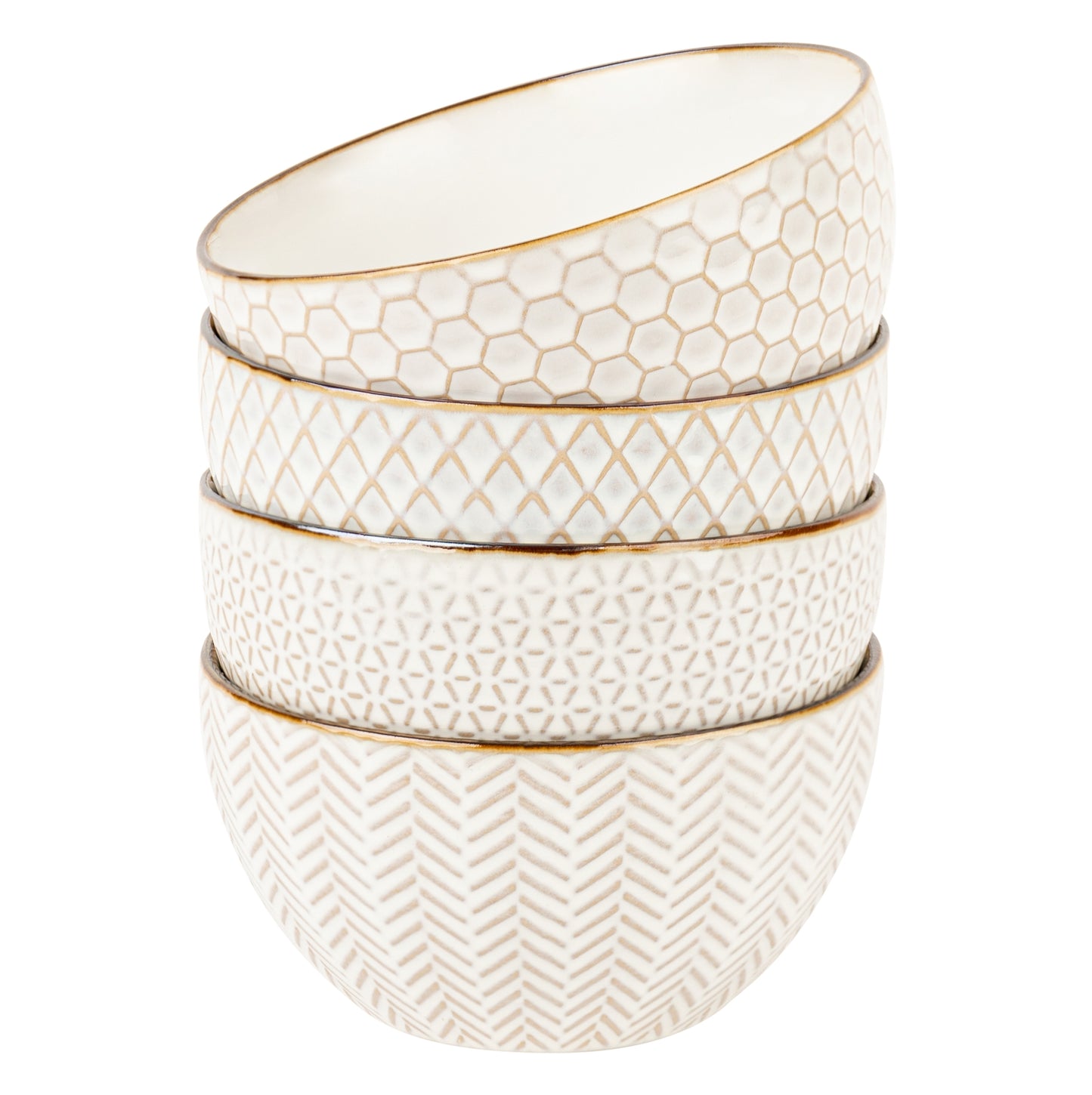 Kook Ceramic Cereal Bowls, 22 oz, Set of 4, Narbonne Collect