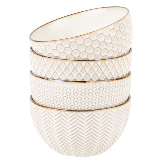 Kook Ceramic Cereal Bowls, 22 oz, Set of 4, Narbonne Collect