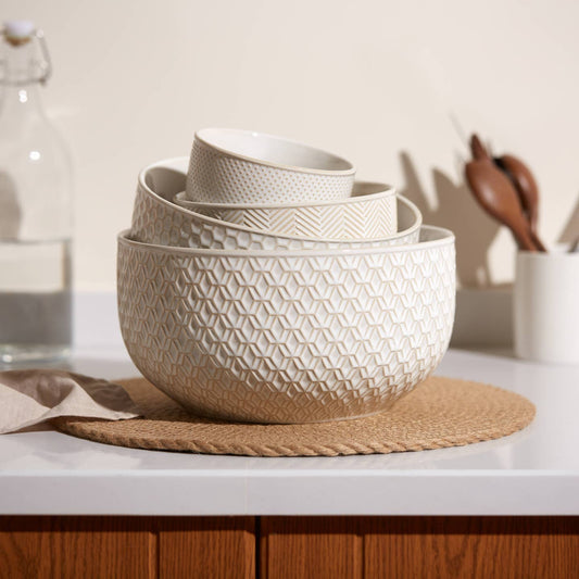 Kook Ceramic Nesting Bowls, 20/44/98/145 oz, Cream