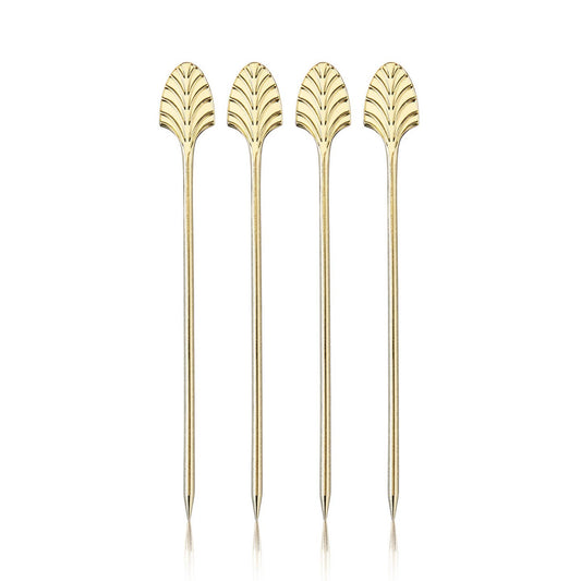 Art Deco Reusable Gold-Plated Cocktail Picks - Set of 4
