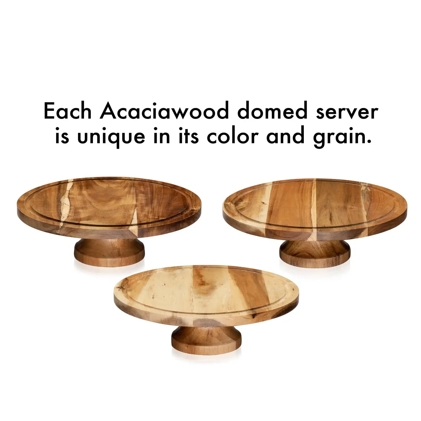 Acacia Round Wood Server Cake Stand with Glass Dome