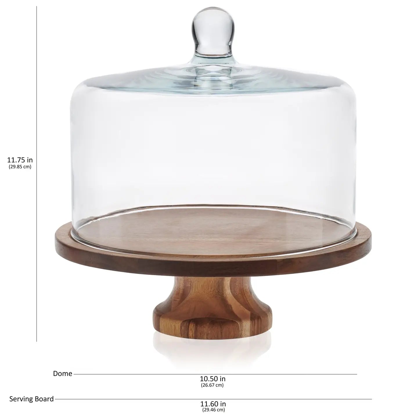 Acacia Round Wood Server Cake Stand with Glass Dome