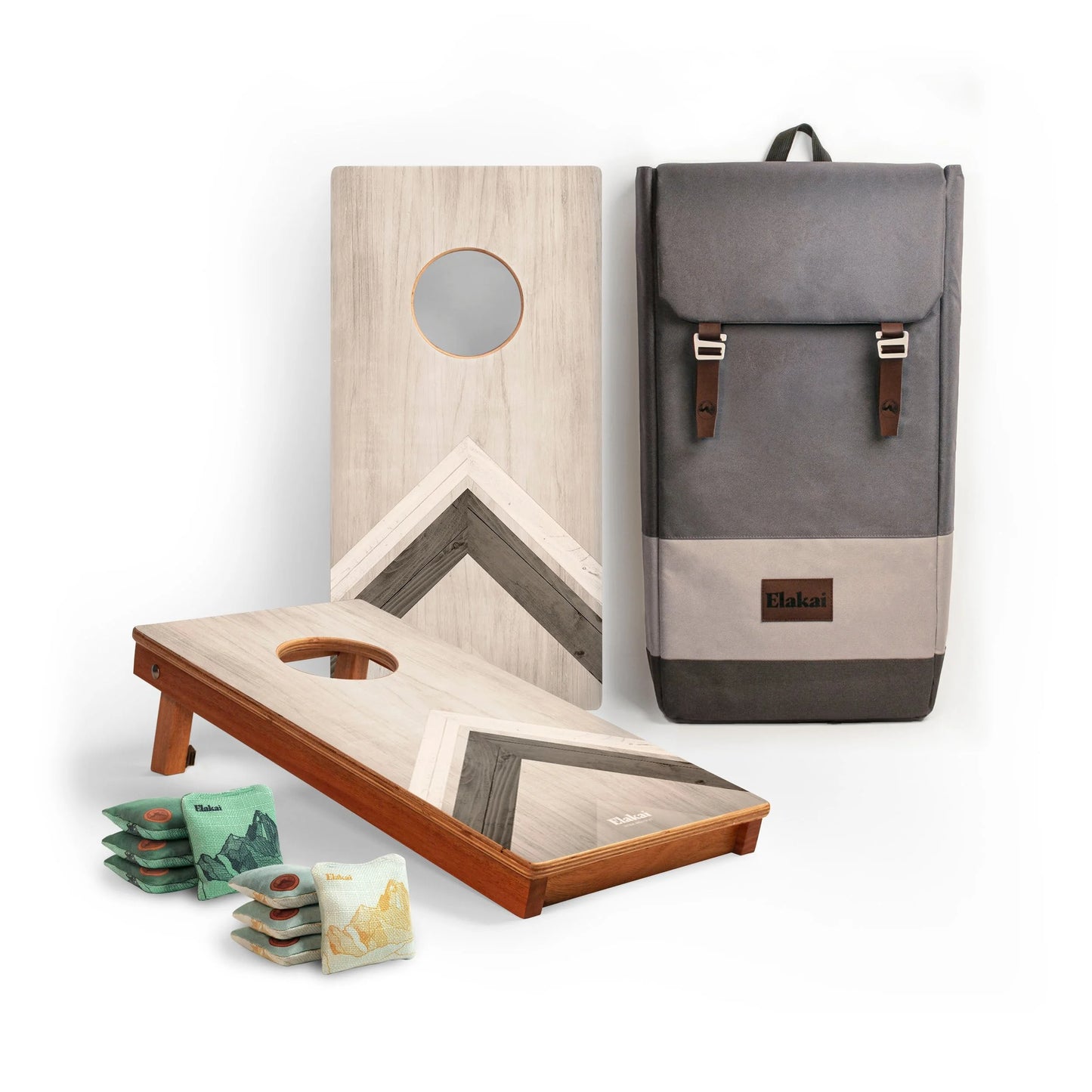 1ft x 2ft Travel Silver Chevron Mahogany Pathfinder Cornhole Board Set