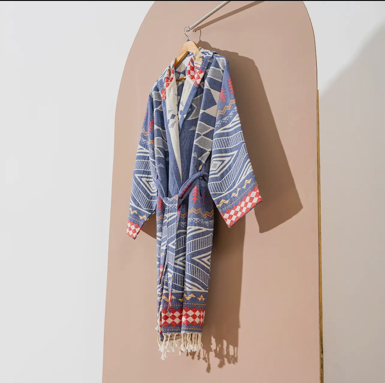 Tribal Bathrobe Turkish Cotton Light Weight Robe Blue