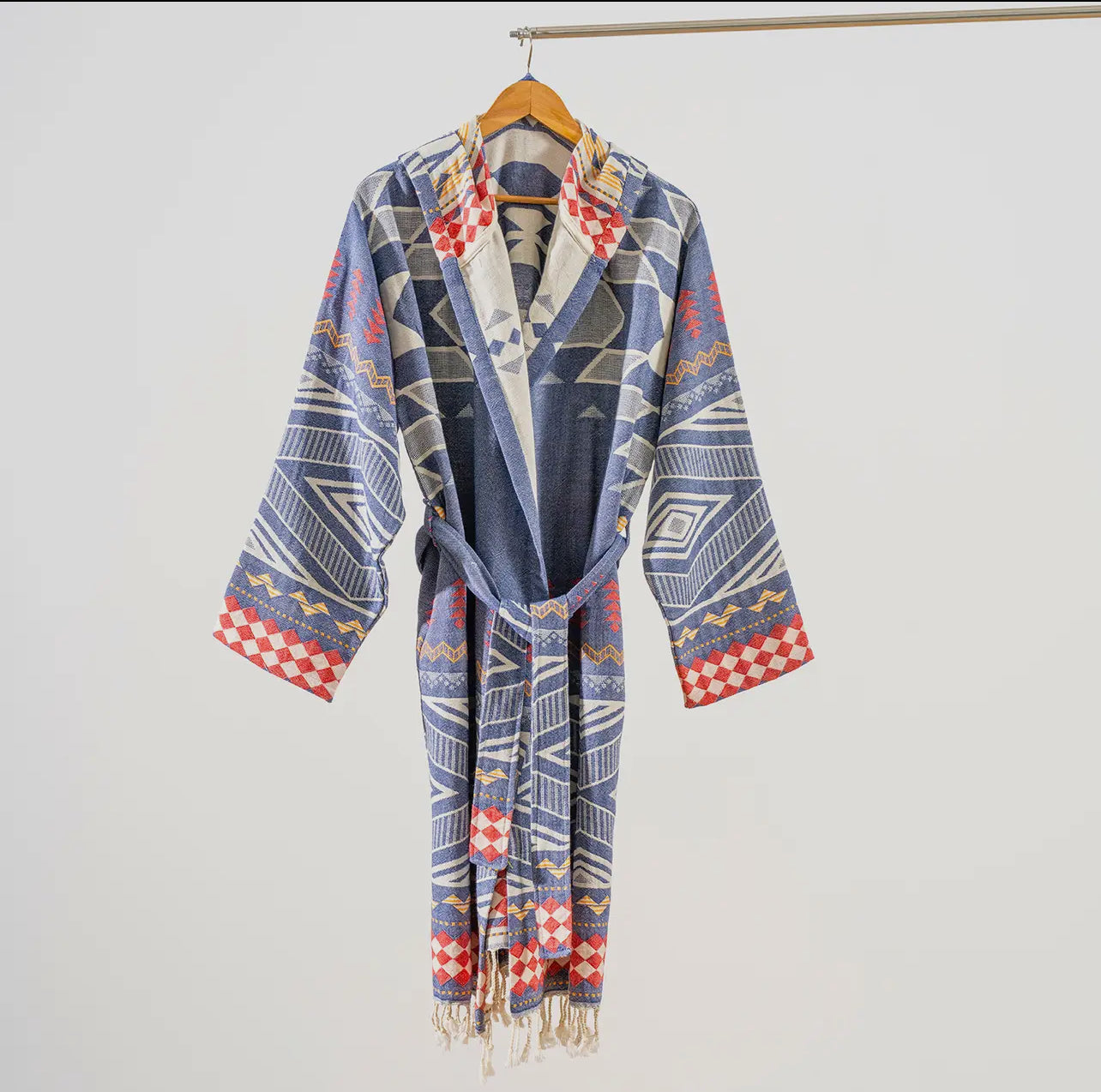 Tribal Bathrobe Turkish Cotton Light Weight Robe Blue